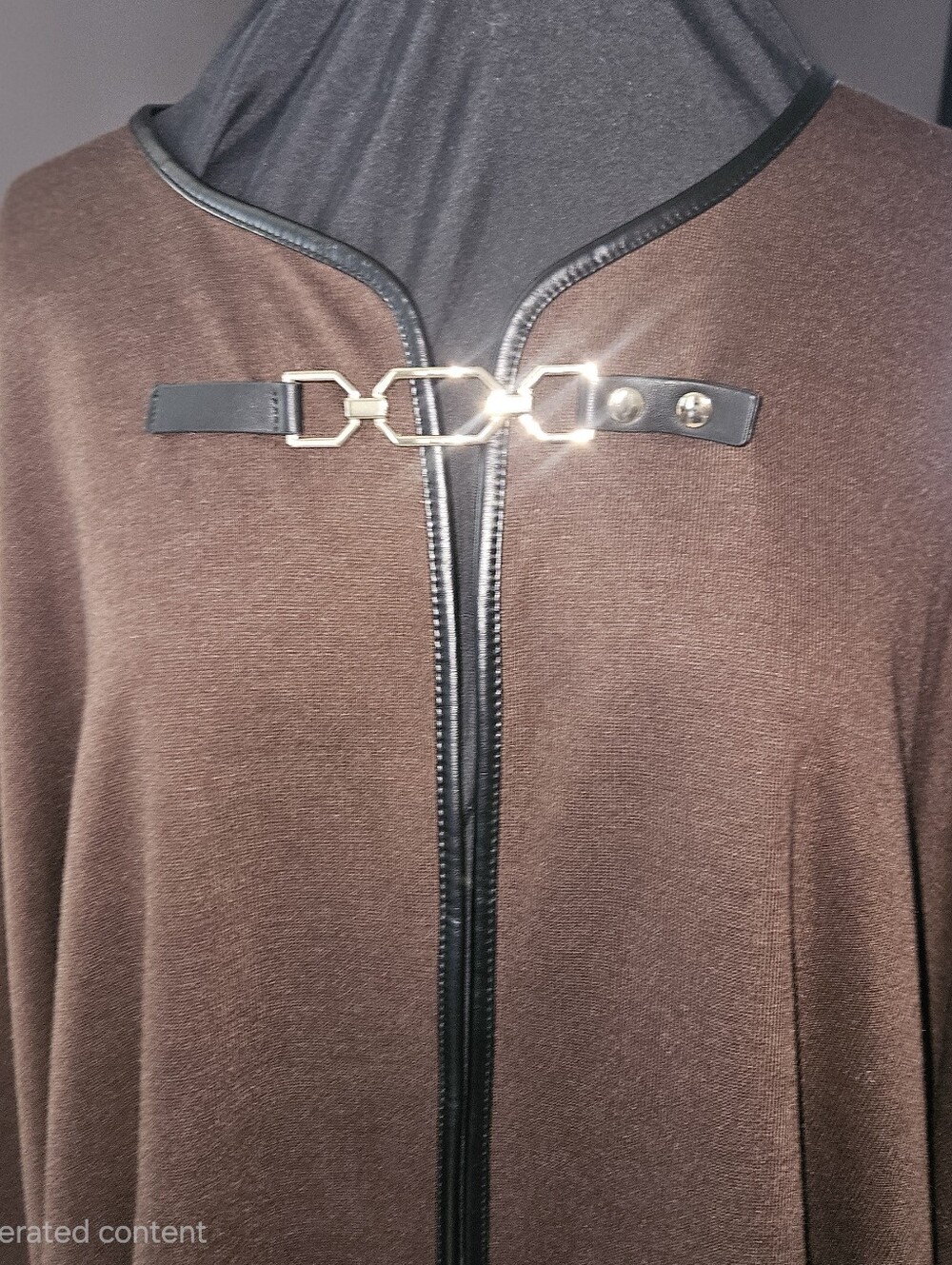 SIGNATURE Brown Women"s Cape with Black Faux-Leather Piping